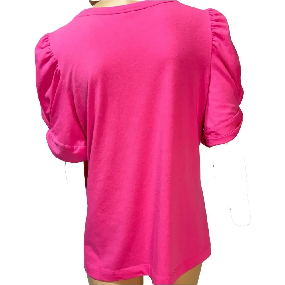 Lilly Pulitzer Jessie Top Womens Size XL Pink Square Neck Short Sleeve - Picture 3 of 7